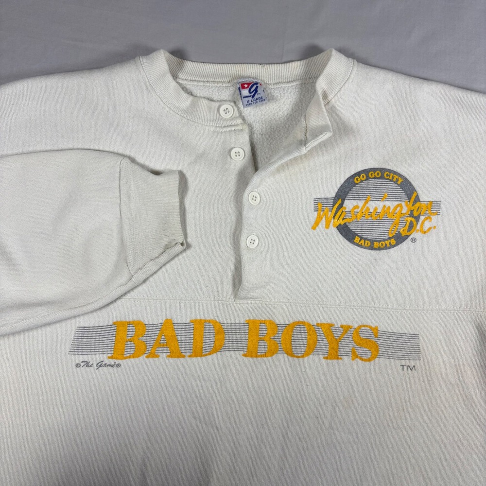 Vintage The Game Bad Boys Washington DC Henley Sweatshirt XL White 90s USA Made